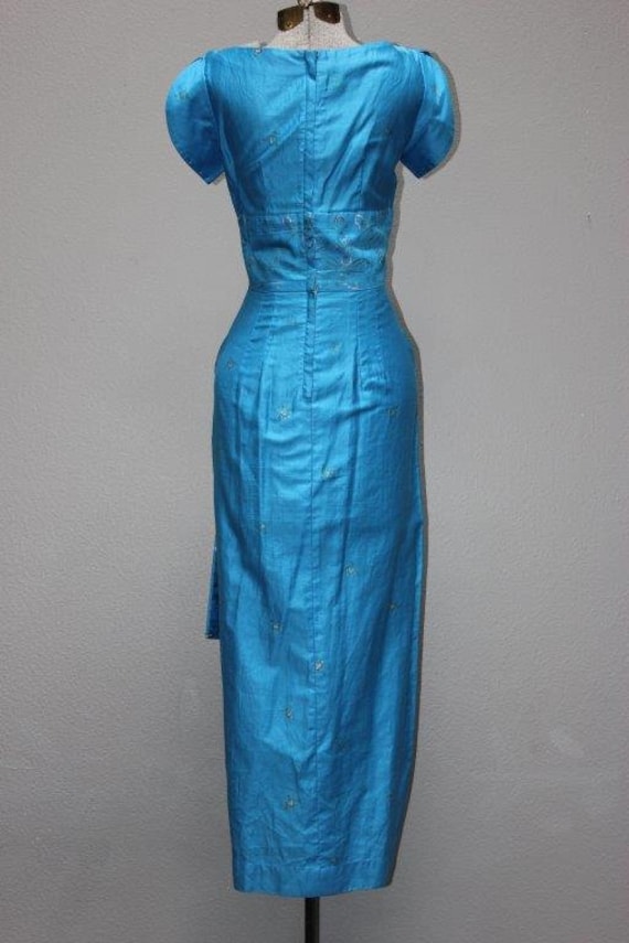 Unique Blue Hand Painted 1950's Hawaiian Dress - image 3