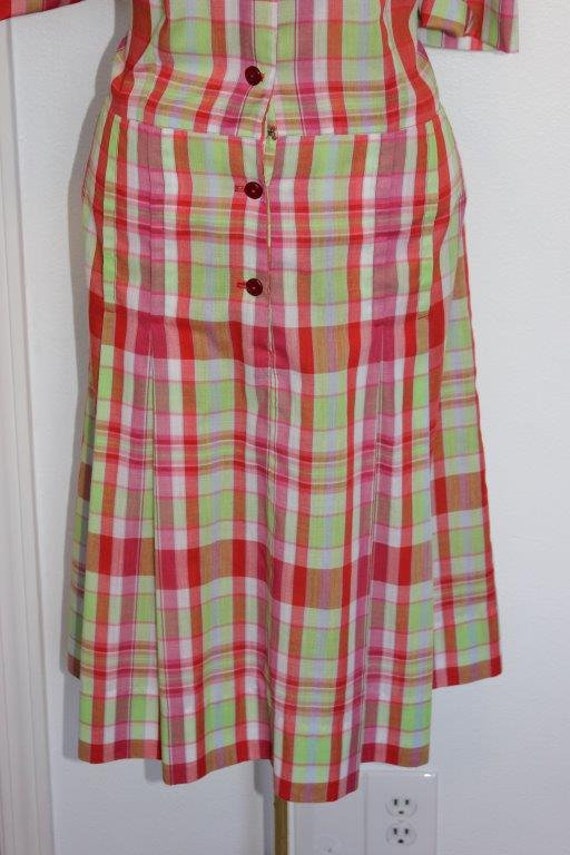 Plaid Cotton 1950's Dropped Waist Dress - image 5