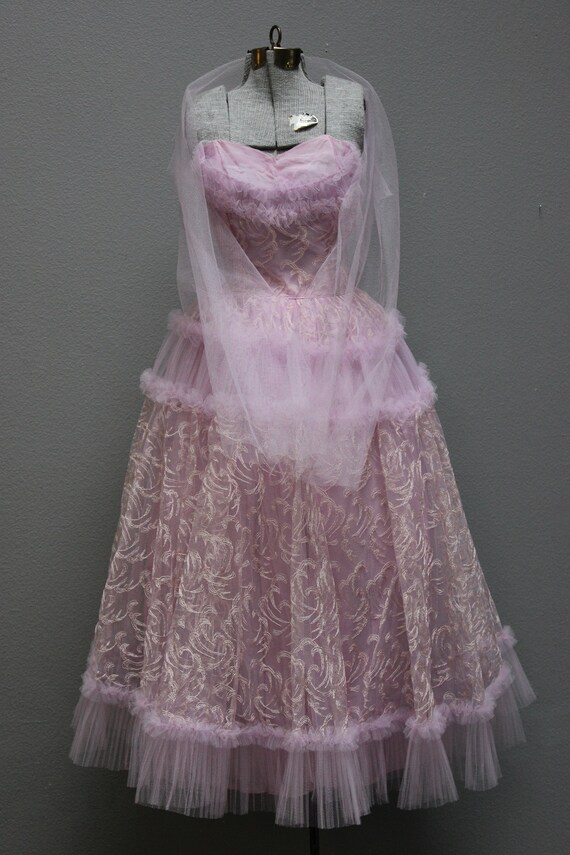 Vintage 1950s Lilac Tulle Prom Gown