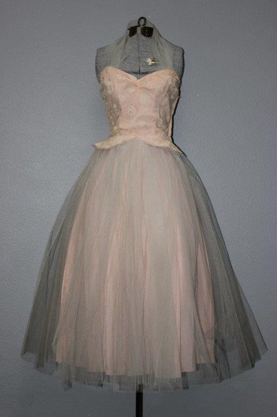 1950s Strapless Lorrie Deb Tulle Prom Dress