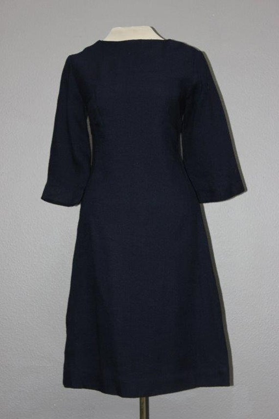 1960s Vintage Barkcloth Navy Shift Dress