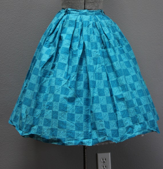 Adorable Vintage Blue Checked Bouffant Swing Skirt
