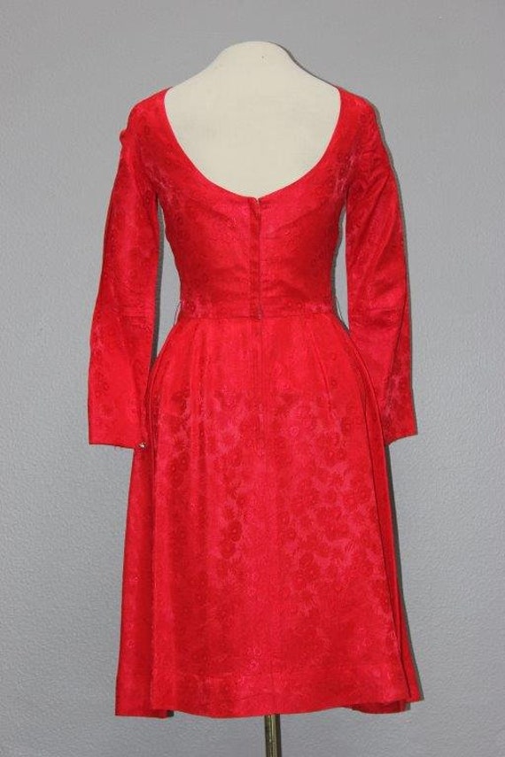 Red Sue Leslie Brocade Vintage Party Dress - image 3