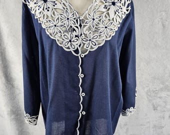Unique Vintage Blue Ethnic Embroidered Tunic