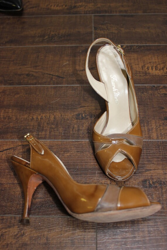 Vintage Brown Two Tone Peep Toe Slingbacks