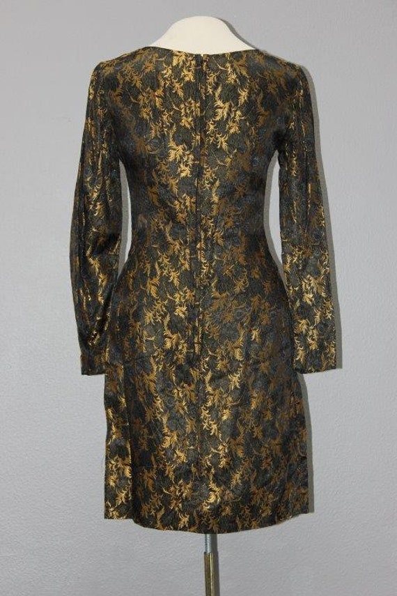 Sleek 1960s Black & Gold Asian Cocktail Dress - image 3