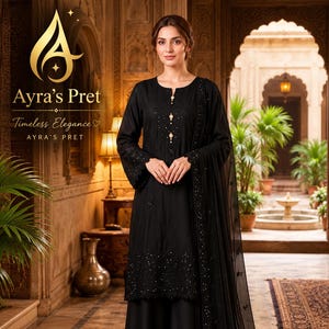 Agha Noor -  Midnight Elegance Shamoz Silk 3 Piece Plazo Suit | Pakistani/Indian Wedding | Eid/Mehndi/Nikkah/Valima | Pakistani Party Wear