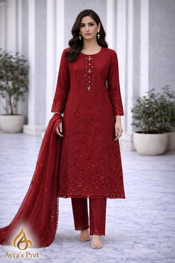 agha noor red dress Divyah