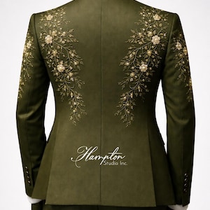 Luxury Green Embroidered Suit Men, Designer Wedding Suit, Floral Pearl Blazer, Groom Outfit, Custom Mens Suit, Statement Formal Wear image 7