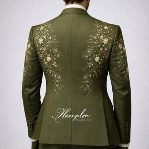 Luxury Green Embroidered Suit Men, Designer Wedding Suit, Floral Pearl Blazer, Groom Outfit, Custom Mens Suit, Statement Formal Wear image 6