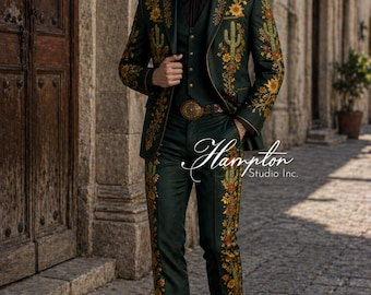 Green Western Suit Men, Embroidered Cowboy Suit, Wedding Suit Men, Ranch Groom Outfit, Designer Mens Suit, Luxury Western Tuxedo