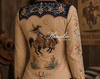 Handgefertigtes Cowgirl Besticktes Westernhemd für Frauen, Vintage Rodeo Style Perle Snap Bluse, Beiges Westernhemd