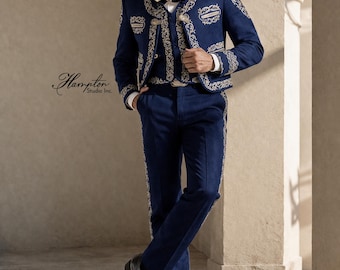 Royal Blue Charro Suit for Men, Luxury Mariachi Suit, Embroidered Mexican Suit, Groom Wedding Outfit, Traje de Charro Custom Made