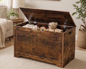 Holzspielzeug Aufbewahrungsbox mit Deckel, rustikale große Spielzeugkiste, handgefertigter Kinder Organizer, Aufbewahrungsmöbel für Kinderzimmer und Schlafzimmer