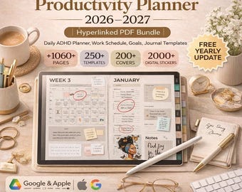Planificador de productividad reMarkable 2 2026-2027, Planificador PDF con hipervínculos, Planificador diario, semanal y mensual, Planificador de trabajo para personas con TDAH