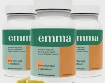 Paquete de 3 suplementos Emma para la salud intestinal (180 cápsulas) para aliviar la hinchazón y el intestino permeable