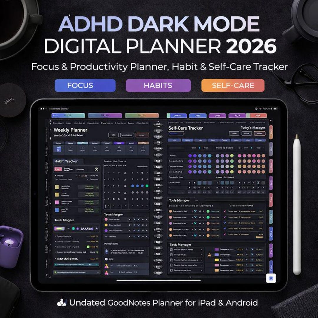 ADHD Digital Planner 2026 – Dark Mode Rainbow | Goodnotes iPad ...