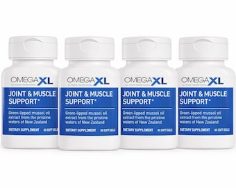 Omega-XL, paquete de 4 cápsulas blandas de 60 unidades para el alivio del dolor articular. Cápsulas blandas pequeñas y potentes.