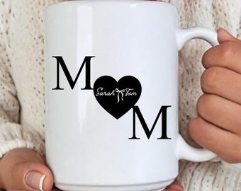 Taza de café personalizada con el nombre de mamá, taza personalizada para mamá, regalo para el Día de la Madre, vasos personalizados para mamá, taza personalizada con el nombre de los niños, taza de café para mamá con nombres