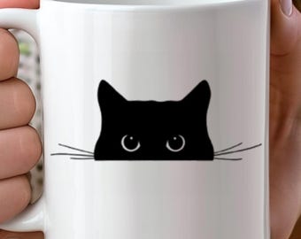 Taza de gato, taza de gato negro, taza con gato, regalo para mamá gata, taza divertida, regalo para amantes de los gatos, taza acogedora