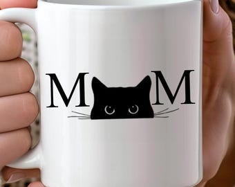 Taza de café con diseño de gato adorable, taza de gato negro, taza con diseño de gato asomándose, regalo para mamás de gatos, taza para amantes de los gatos, taza acogedora con diseño de gato.