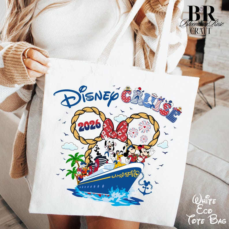 Mickey and Friends Disney Cruise Canvas Tote Bag, Disney Family Vacation Tote Bag, Disney Cruise Gift, Disney Tote Bag, Mickey Mouse Gift image 4