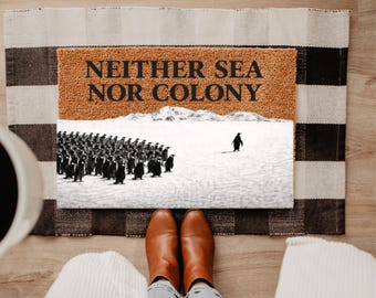 Felpudo "Ni Mar Ni Colonia", divertido felpudo de pingüino, moderno felpudo blanco y negro, alfombra de entrada única como regalo.
