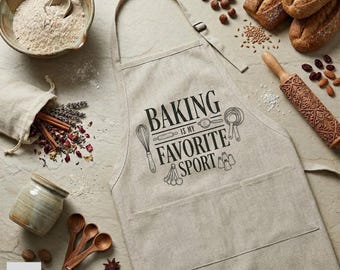 Baking is My Favorite Sport Apron, Home Chef Apron with Pockets, Baking Passion Apron For Her, Mothers Day Gift, Kitchen Apron for Bakers