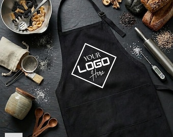 Personalized Logo Apron, Custom Kitchen Apron with Pockets, Customized Print Apron, Chef Gift, Apron for Bakers, Crafters, Chefs, Mom Gift
