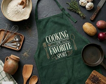 Cooking is My Favorite Sport Apron, Home Chef Apron, Mothers Day Gift, Kitchen Apron for Cooks, Culinary Art Apron, Culinary Student Gift