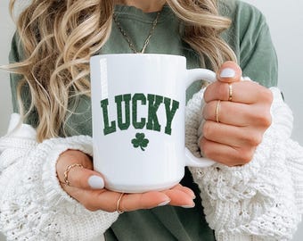 Taza de trébol de la suerte, taza de café del Día de San Patricio, regalo irlandés, taza verde de la suerte, taza festiva