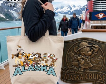 Mickey and Friends Disney Alaska Cruise Canvas Tote Bag, Disney Family Vacation Tote Bag, Disney Alaska Cruise Gift, Disney Alaska Tote Bag
