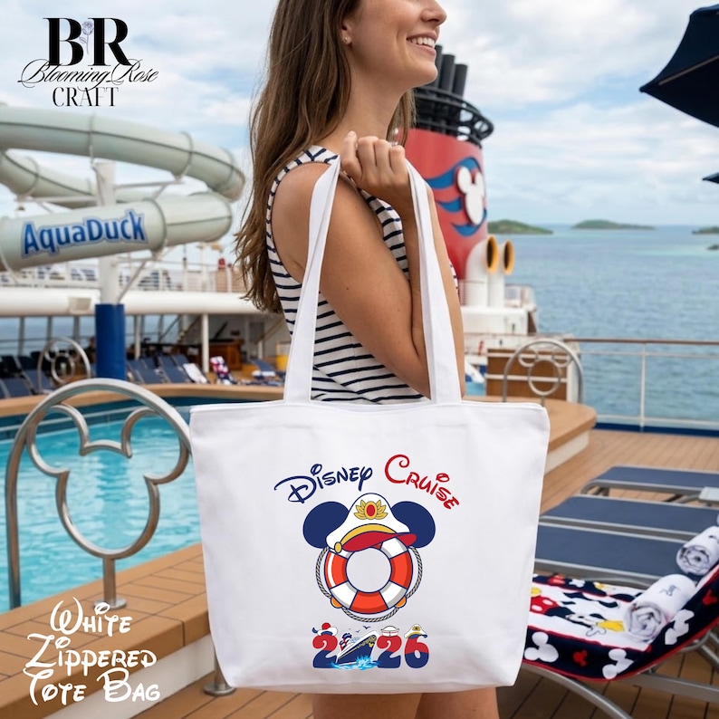 Bolso de lona de Mickey y sus amigos para cruceros Disney, bolso de mano para vacaciones familiares Disney, regalo para cruceros Disney, bolso de mano Disney, regalo de Mickey Mouse imagen 1