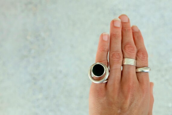 Black Onyx Circular Silver Statement Ring - image 1
