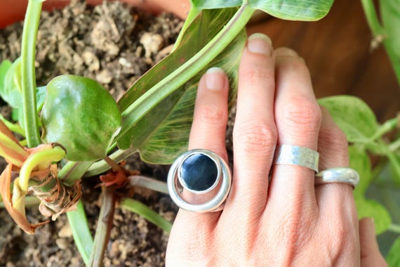 Black Onyx Circular Silver Statement Ring - image 2