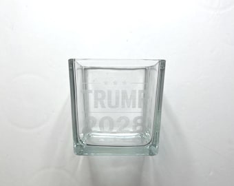 Engraved Glass Candle Holder | Trump 2028 Patriotic Political Decor
