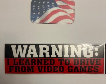 Funny Warning Car Magnet – I Learned to Drive From Video Games – Gamer Humor Magnet