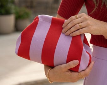 Striped Knitted Mahjong Tile Bag, Colorful Game Night Clutch, Soft Storage Gifts