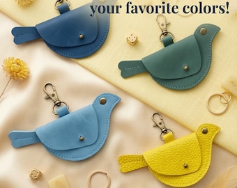 Set of 4 Leather Bird Mahjong Dice Holders – Colorful Bag Charms (Mix & Match)