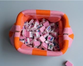 Striped Mahjong Tile Bag, Knitted Pouch, Colorful Game Night Clutch, Gift for her