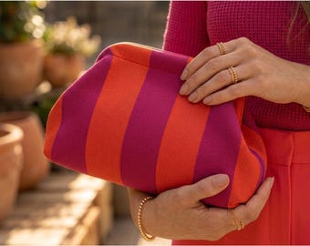 Striped Mahjong Tile Bag, Knitted Pouch, Colorful Game Night Clutch