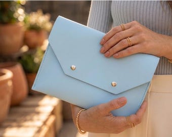 Light Blue Faux Leather Mahjong Card Clutch, Preppy Southern Style Game Organizer