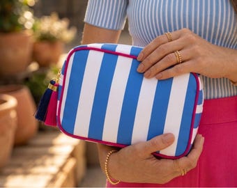 Striped Travel Mahjong Bag, Portable Tile Organizer Clutch, Game Night Storage
