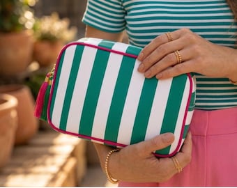Striped Mahjong Bag, Preppy Game Night Clutch, Southern Style Organizer