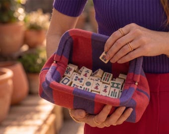 American Mahjong Tile Bag, Colorful Striped Knit Organizer, Game Night Accessory