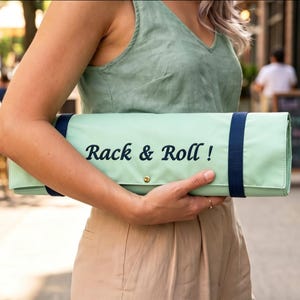 Bolsa para estante de mahjong verde menta bordada a medida, organizador con nombre personalizado, estuche acolchado para empujador.
