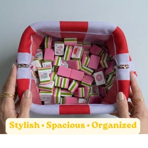 American Mahjong Tile Bag, Striped Knitted Pouch, Colorful Game Night Gifts image 2