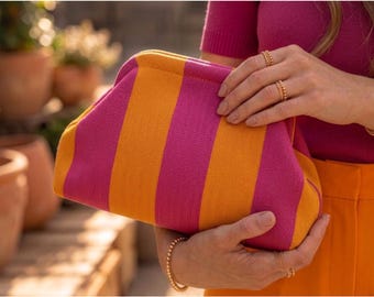 Fuchsia Orange Striped Mahjong Tile Bag, Personalized Organizer, American Mahjong Gift