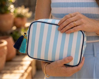 Striped Mahjong Tile Storage Bag, Zippered Organizer Pouch, Travel Set Case