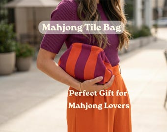 Striped Mahjong Tile Bag, Knitted Pouch, Colorful Game Night Clutch, Soft Storage Bag